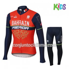 Conjunto Maillot + culotte largo ciclismo 2017 Bahrain-Merida Niños N001
